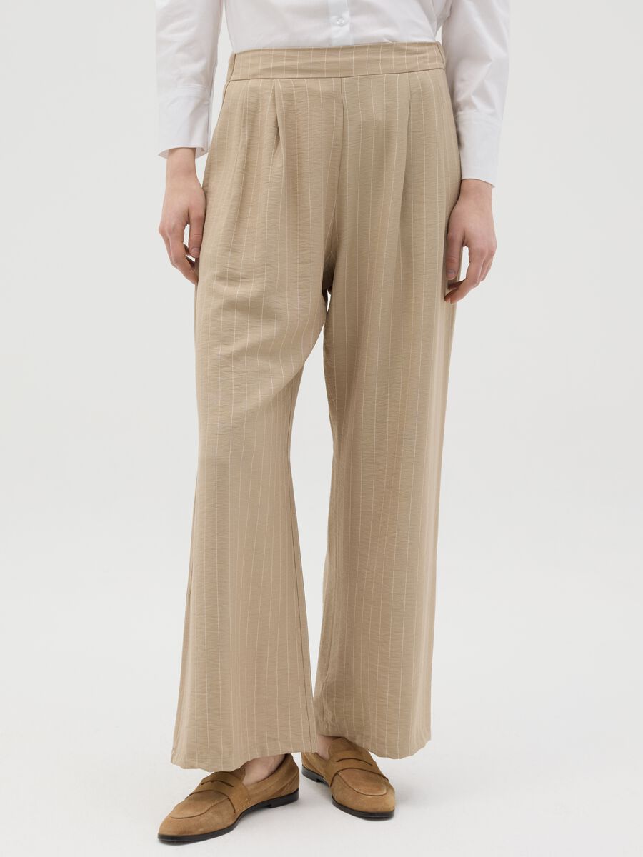 Beige palazzo trousers with striped pattern_1