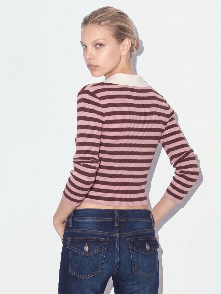Multicolour striped viscose-blend fitted polo-collar jumper_2