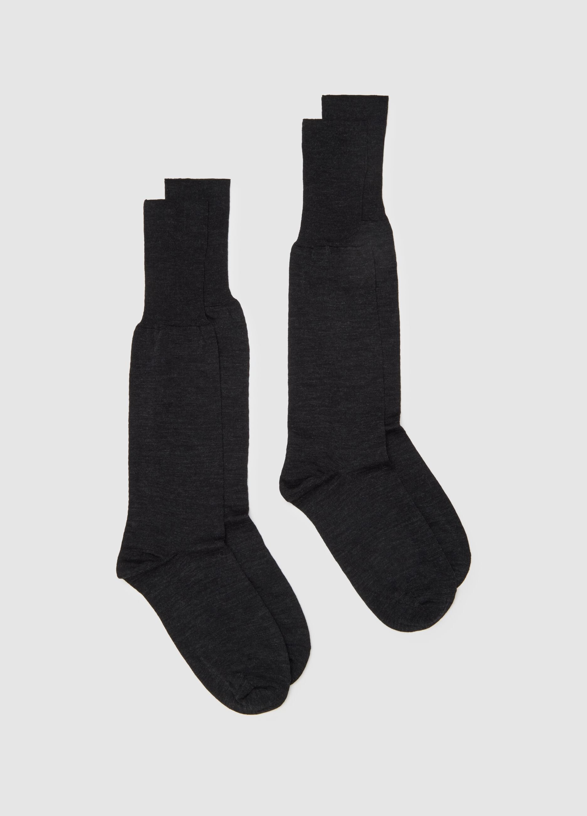 Two-pack of black long wool blend socks