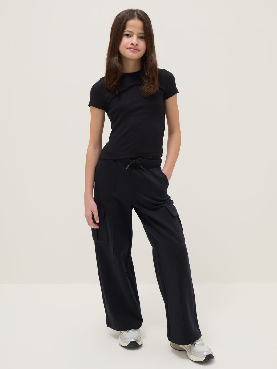 Girls' black pure cotton relaxed fit trousers_0