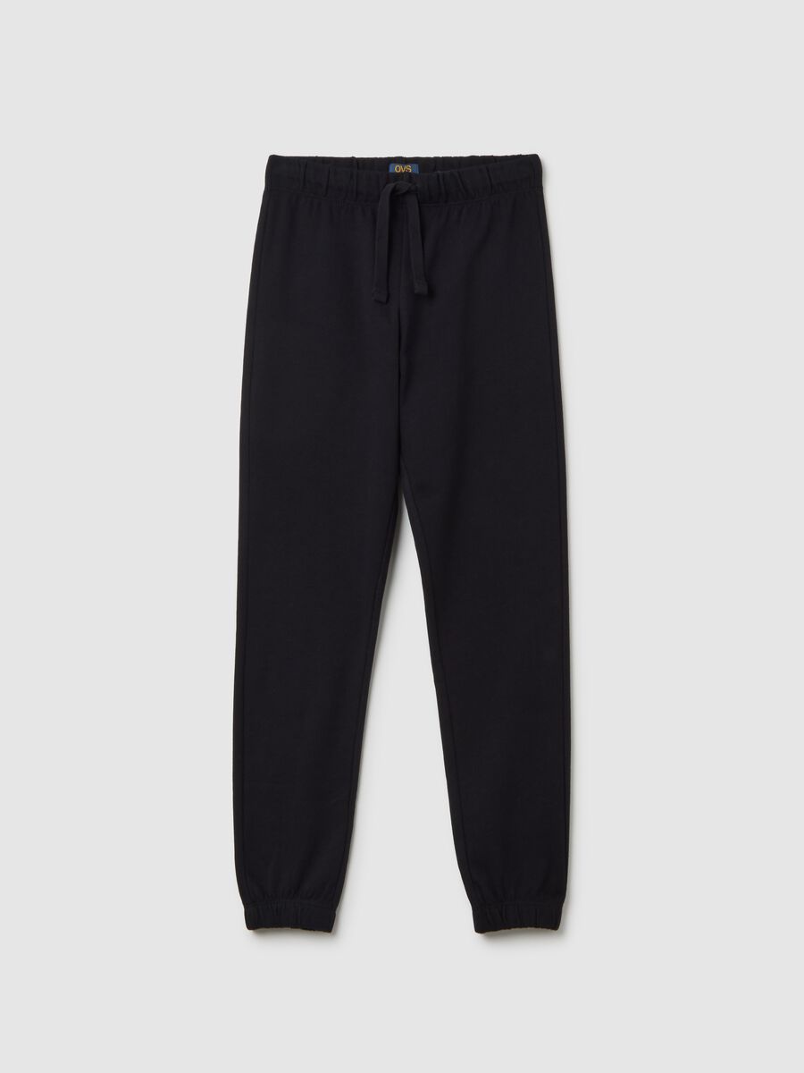 Pantaloni jogger da ragazzo in puro cotone nero _3