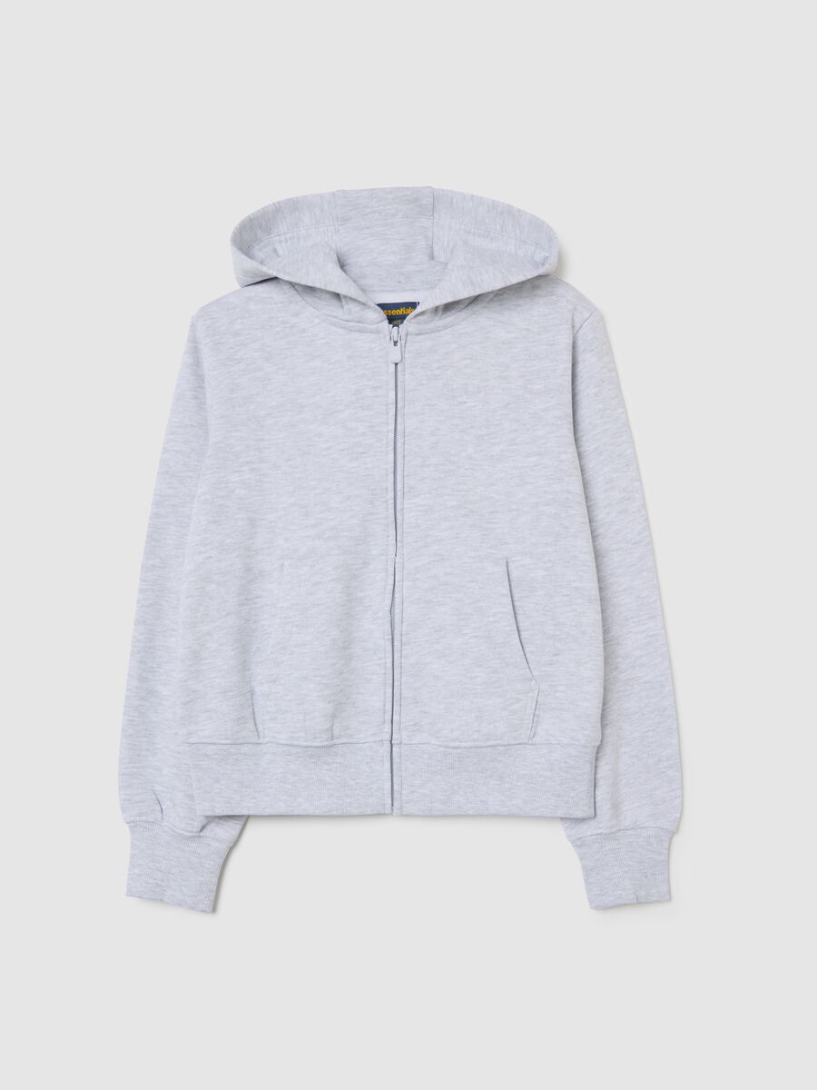 Girls' grey zip-up hoodie in pure cotton regular fit_0
