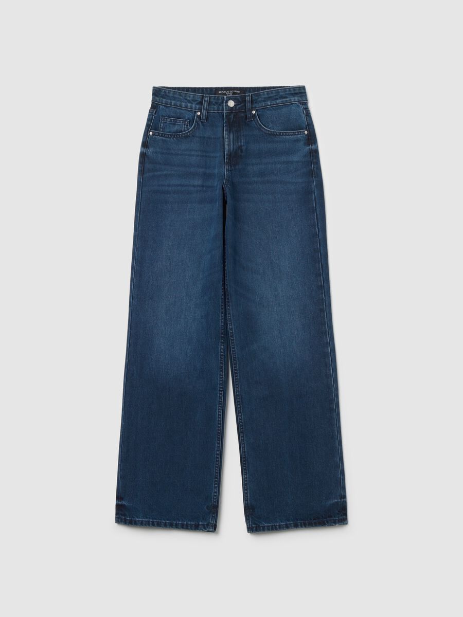 Straight-leg blue pure cotton jeans_4