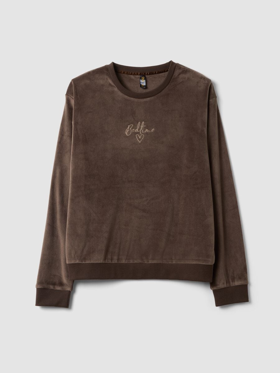 Maglia pigiama marrone in chenille di tessuto elasticizzato girocollo_0