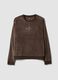 Brown chenille stretch pyjama top with crew neck_0