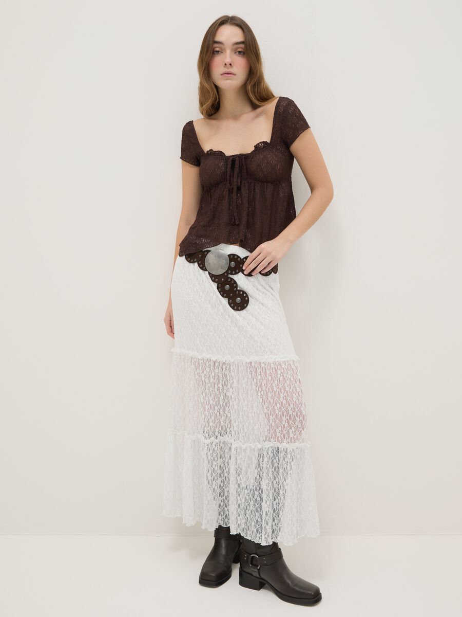 Brown lace regular fit t-shirt with bow_2