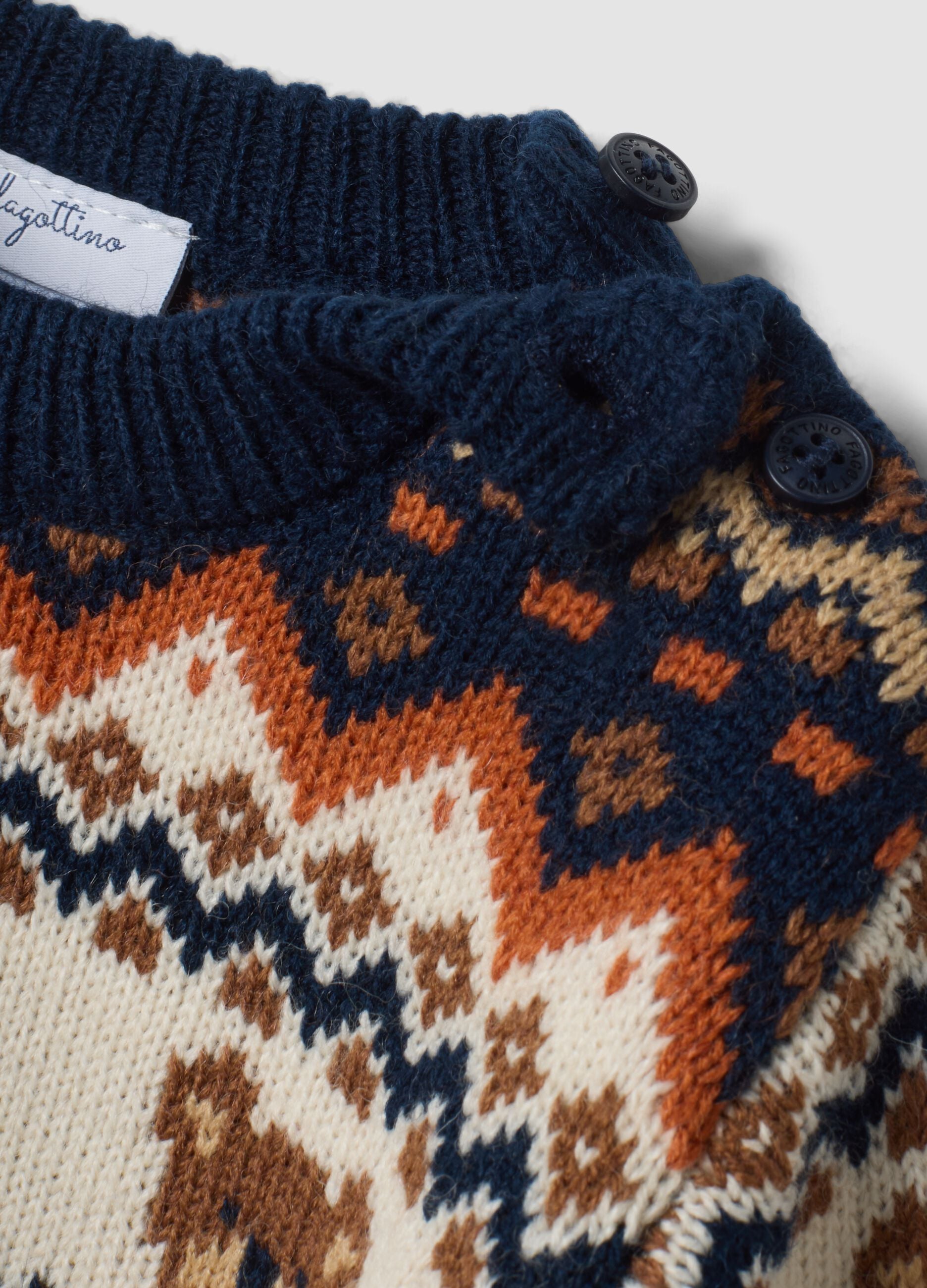 Navy and ivory jacquard wool-blend crew-neck jumper