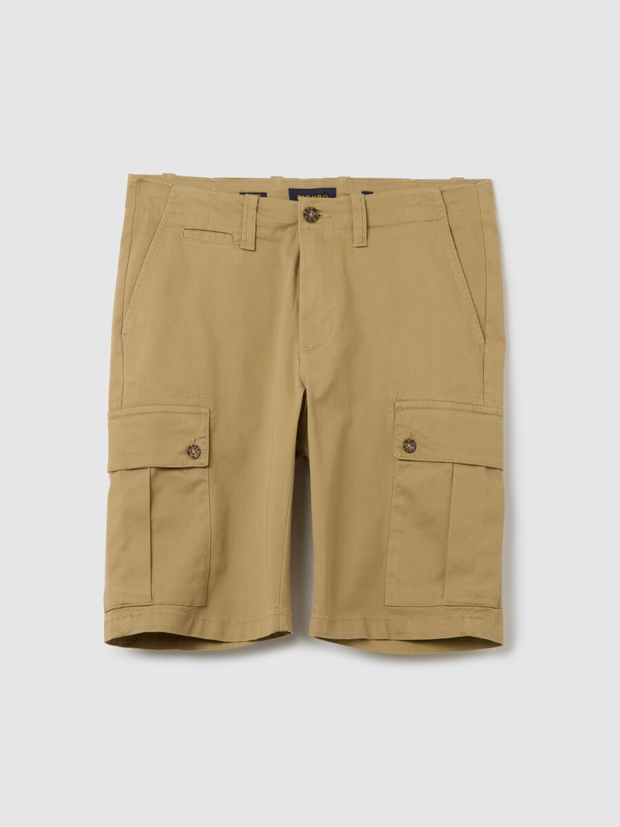 Beige Stretch Cotton Cargo Shorts_4