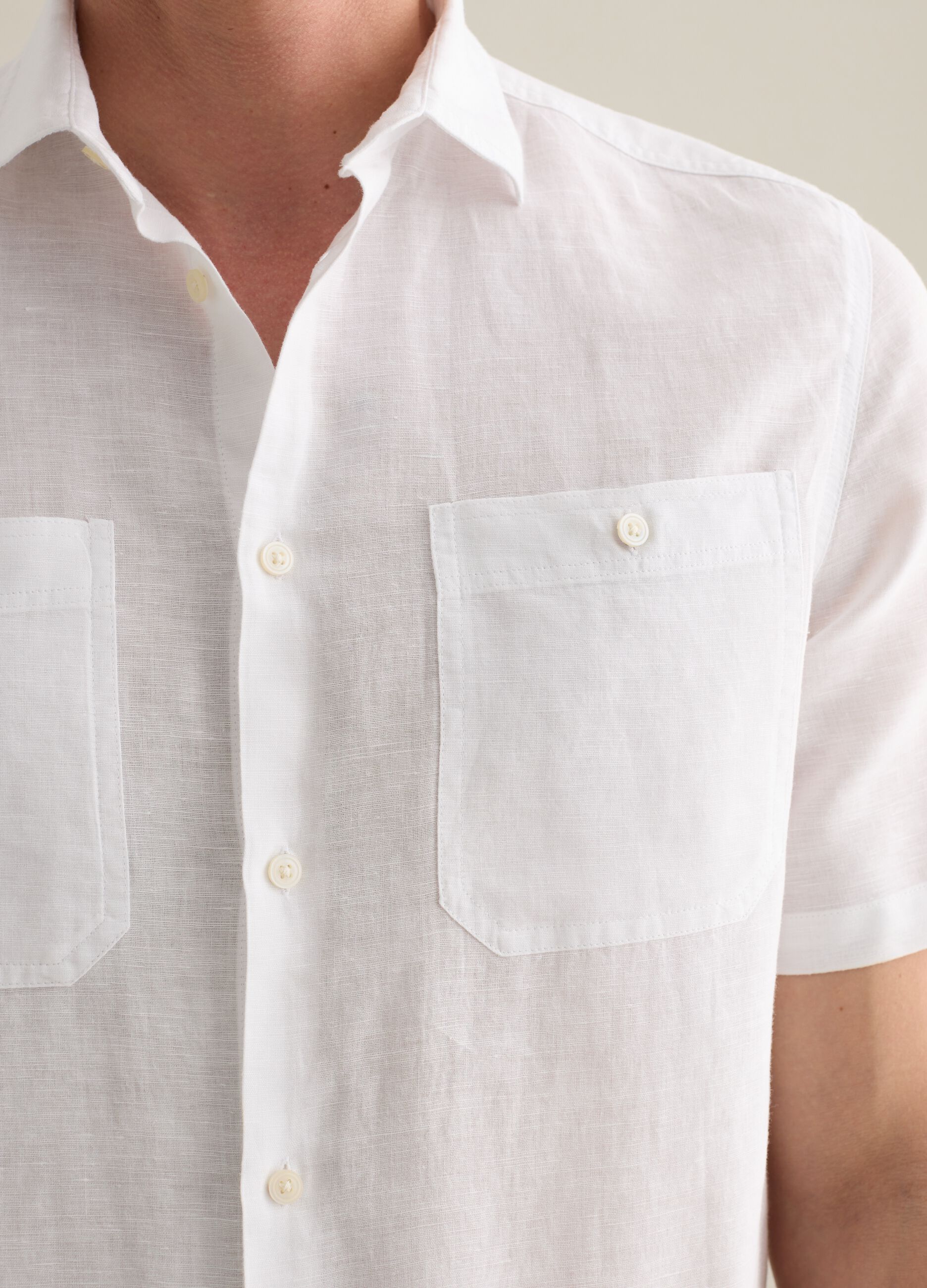 Piombo White Linen and Cotton Short Sleeve Shirt