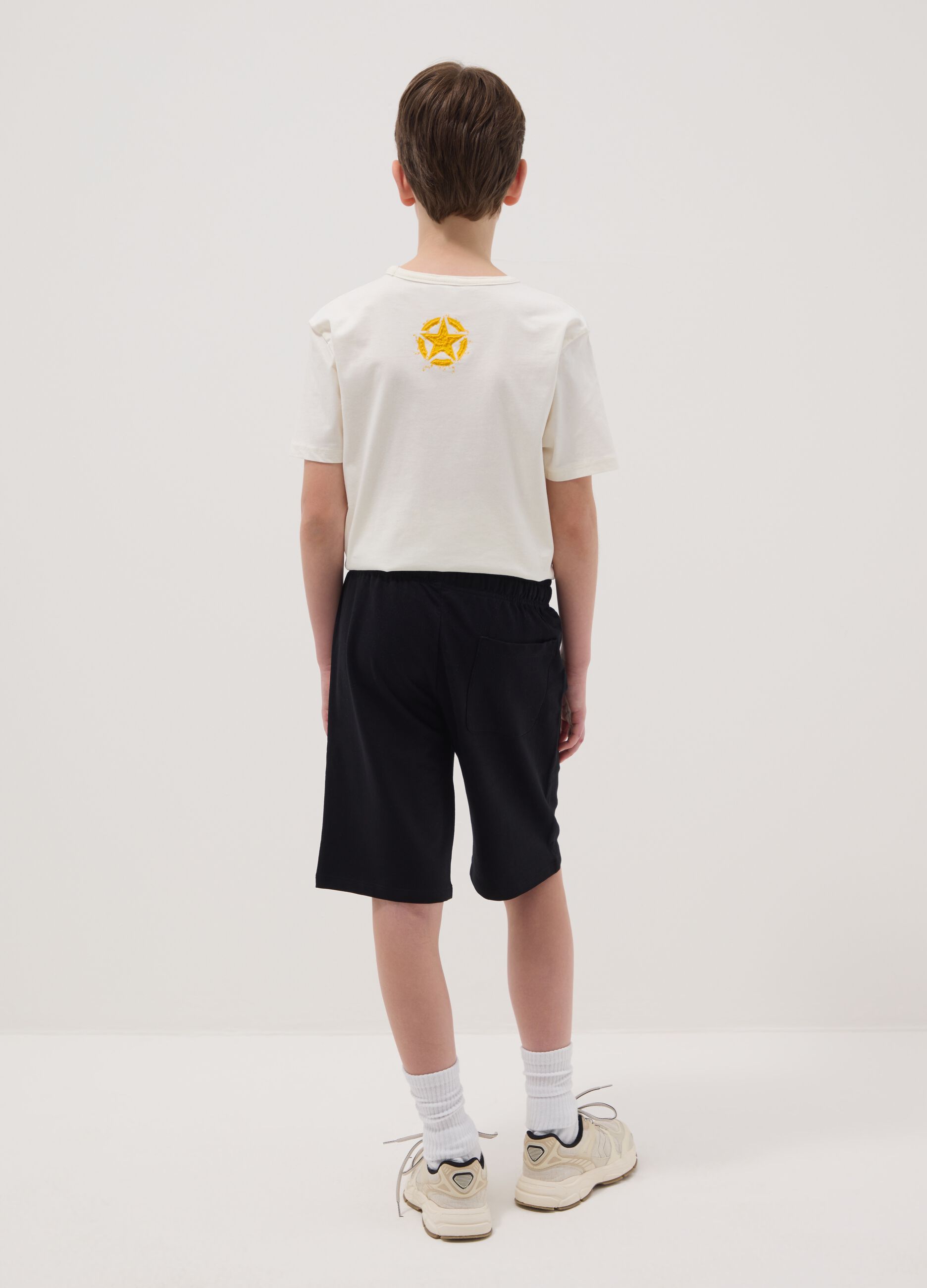 Boy's black pure cotton shorts with regular fit