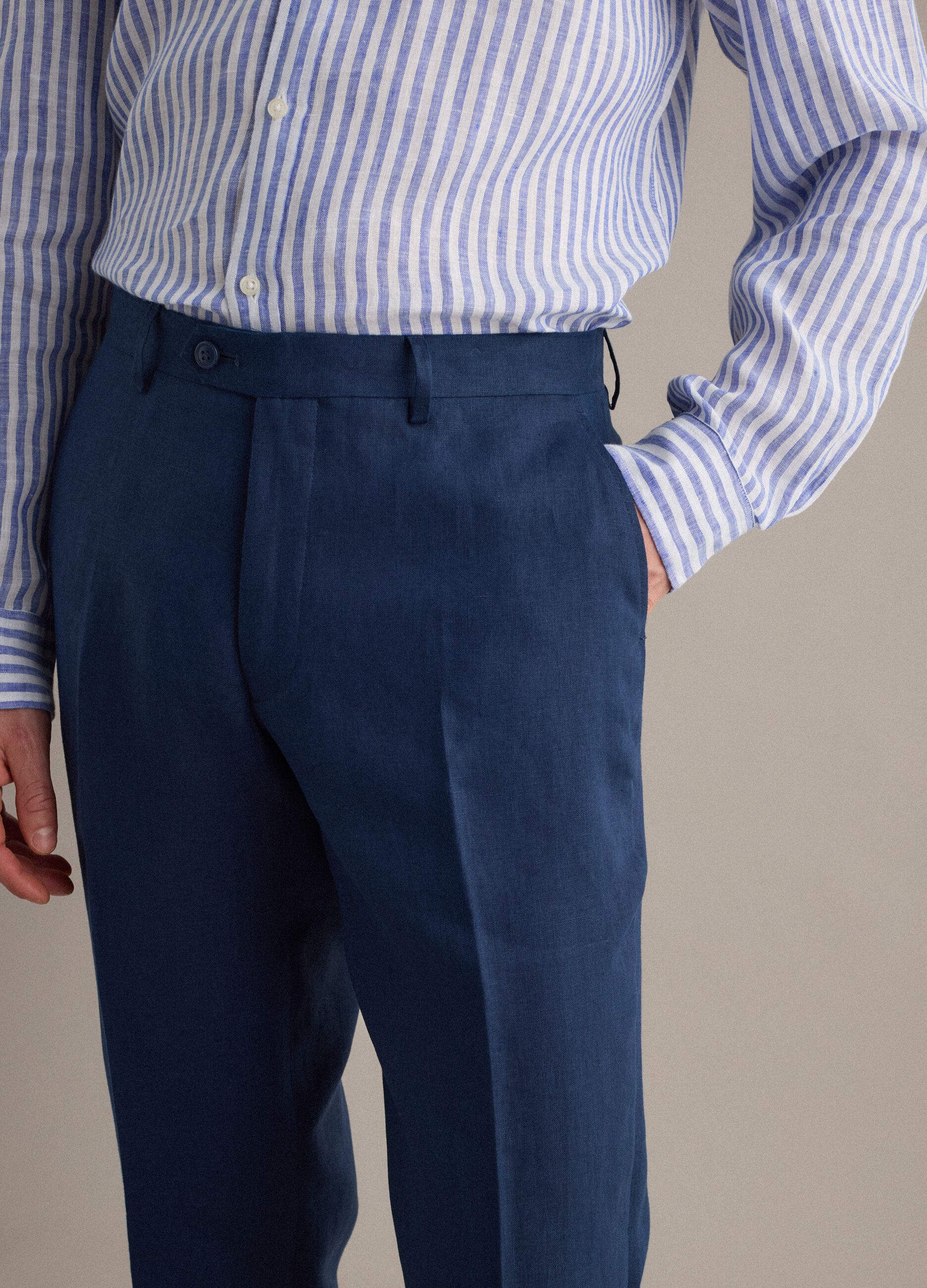 Slim-fit formal trousers in pure blue linen