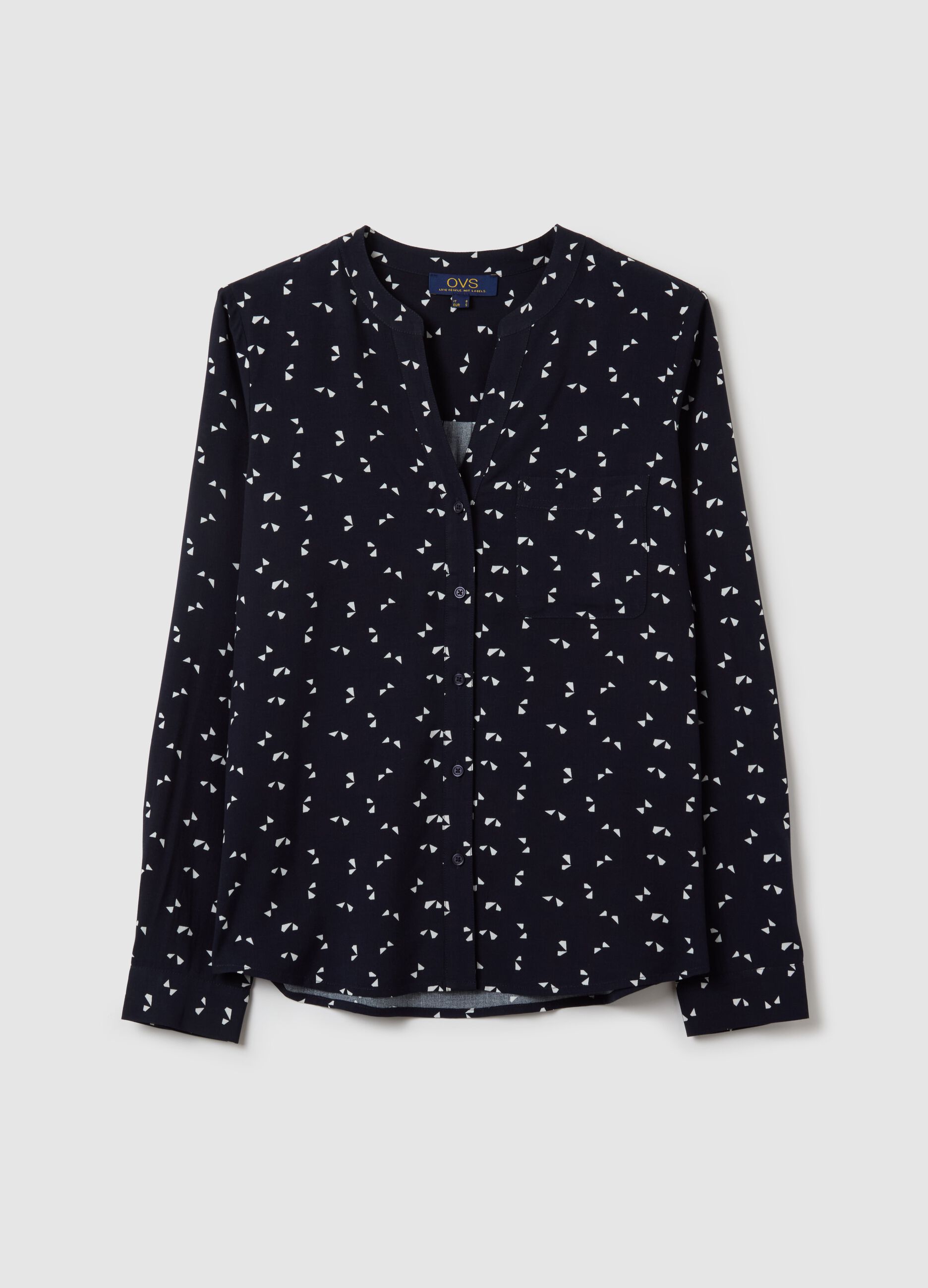 Blue shirt in viscose with micro print