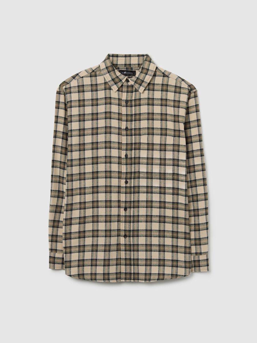 Camicia beige a quadri in flanella_0