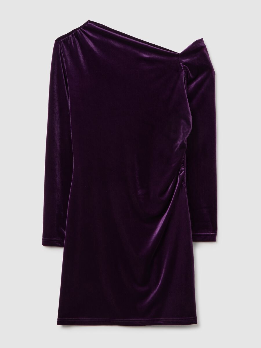Purple velvet slim fit dress with draping_4