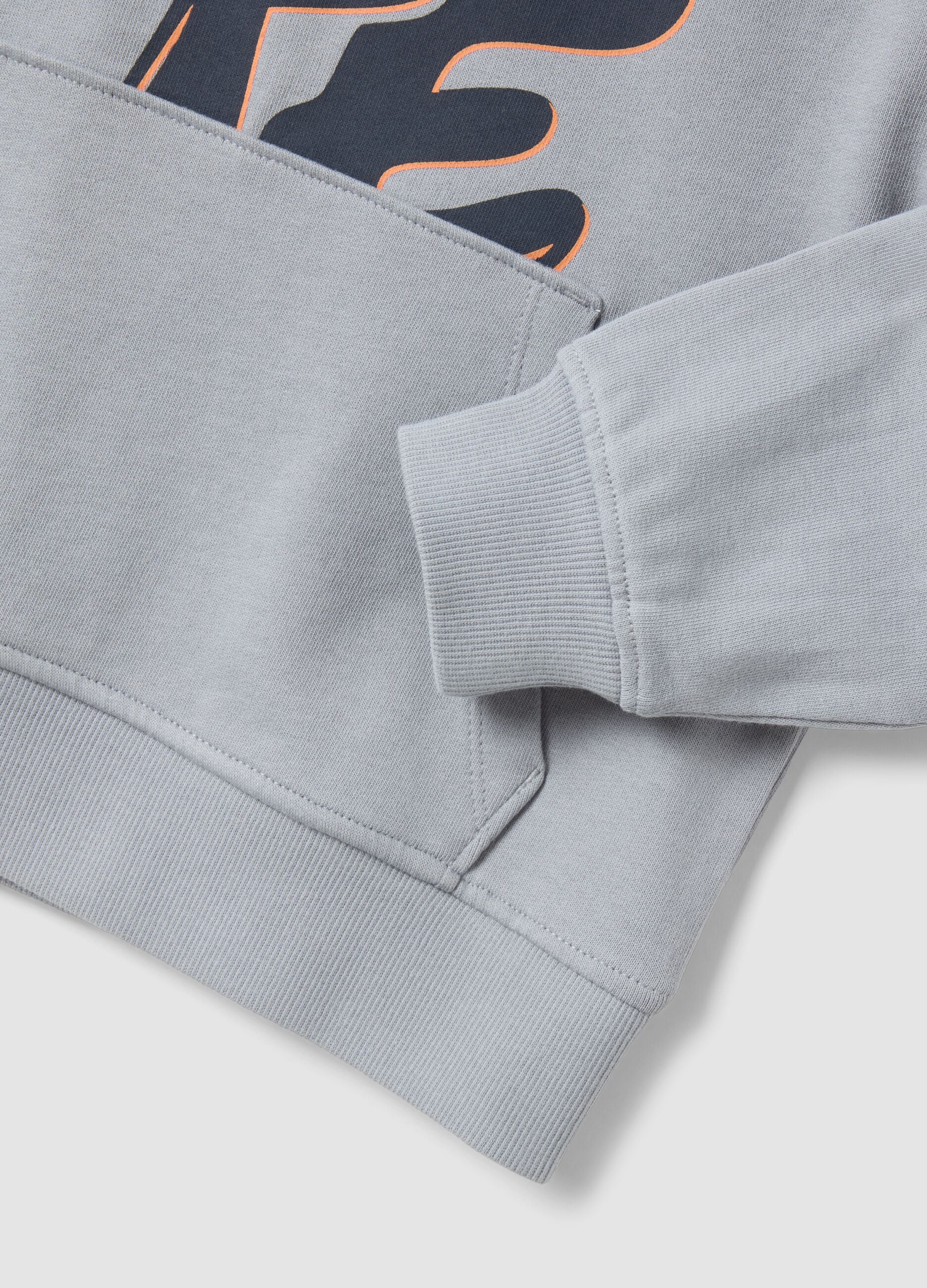 Grey oversized pure cotton hoodie with print and kangaroo pocket for boys