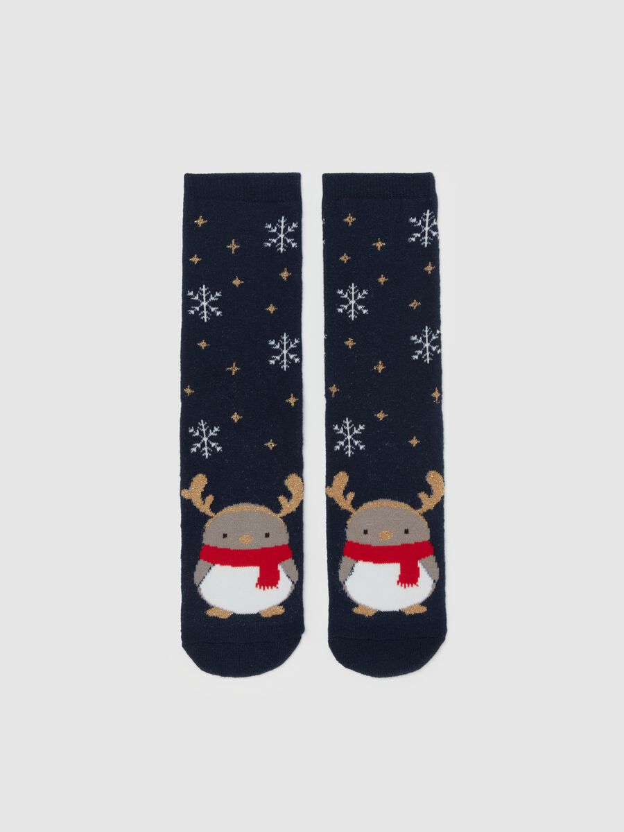 Slipper socks with lurex and Christmas penguin_0