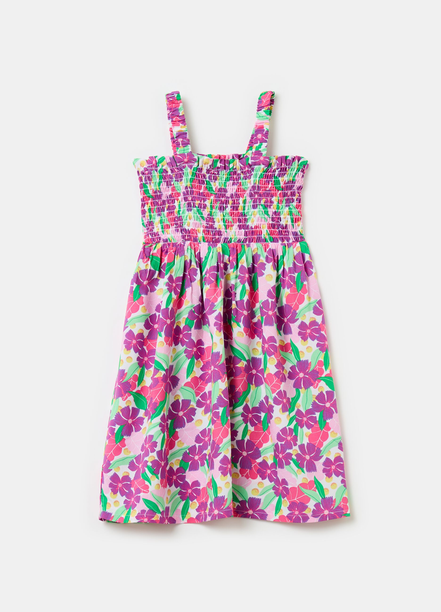 Floral dress with smock stitching