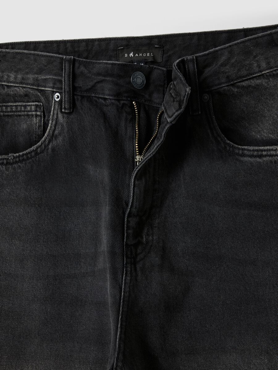 Pure Cotton Black Denim Bermuda Shorts Skater Fit_5