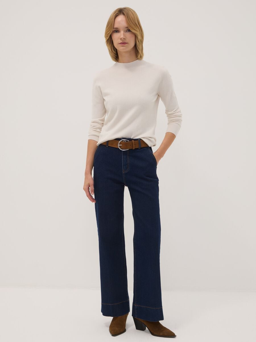White viscose and wool blend jumper, regular fit_2