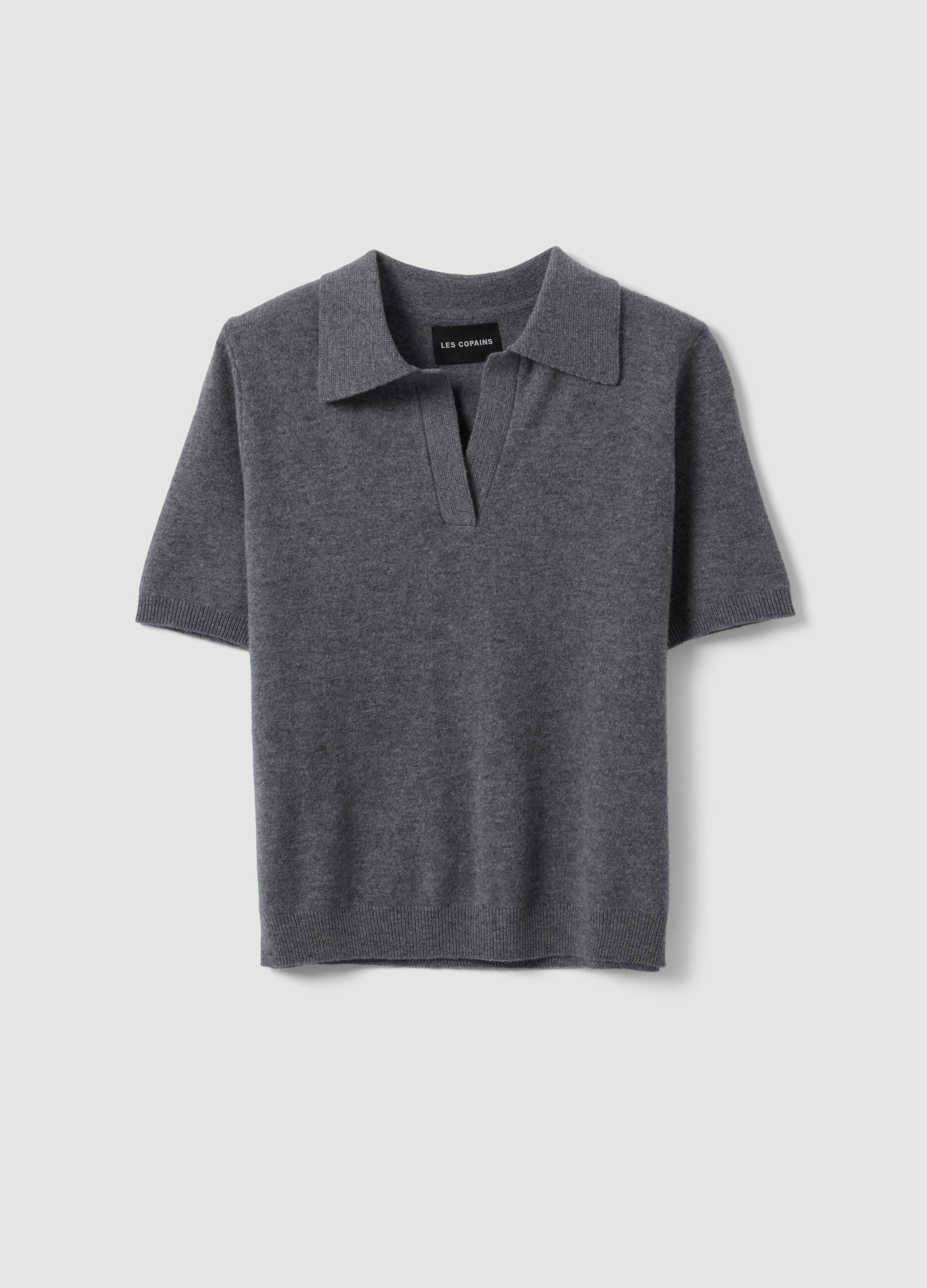 Grey pure wool polo-collar jumper with relaxed fit