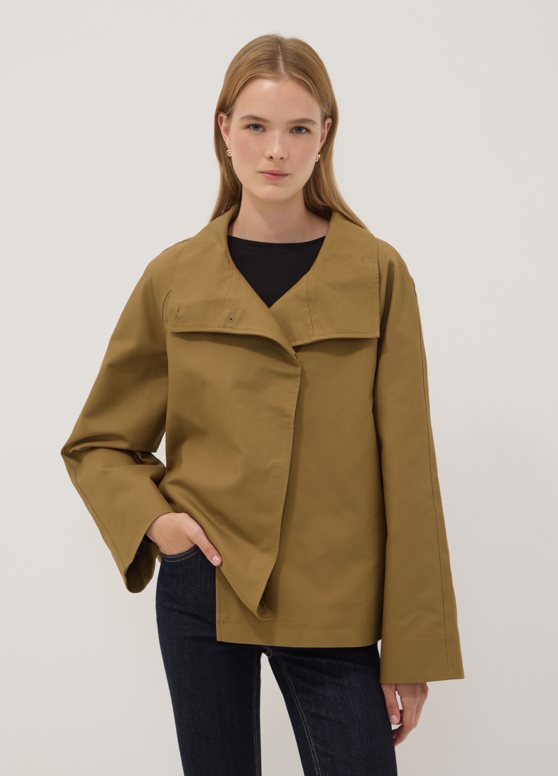 Green pure cotton jacket with buttons, regular fit