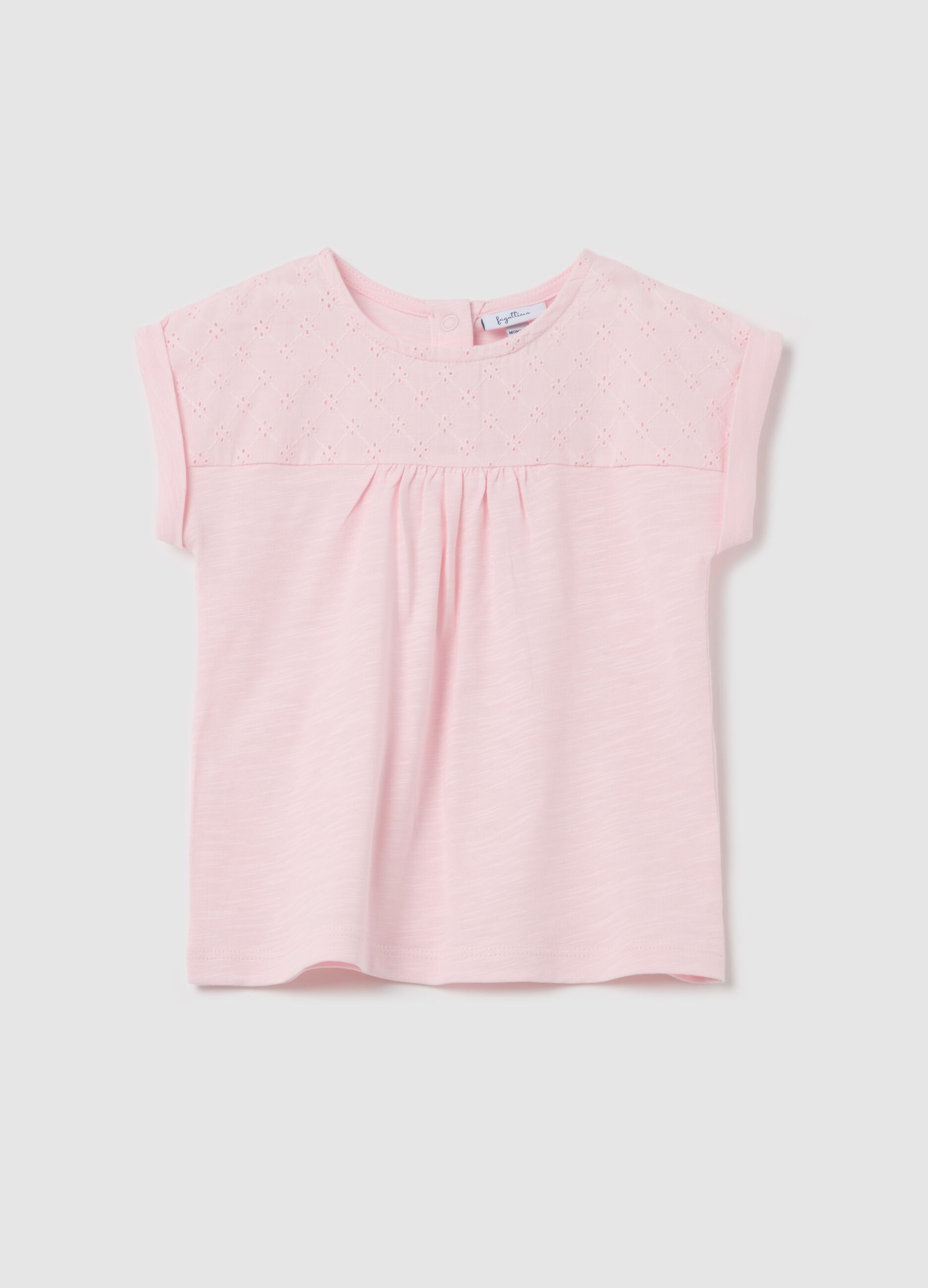 Cotton T-shirt with broderie anglaise insert