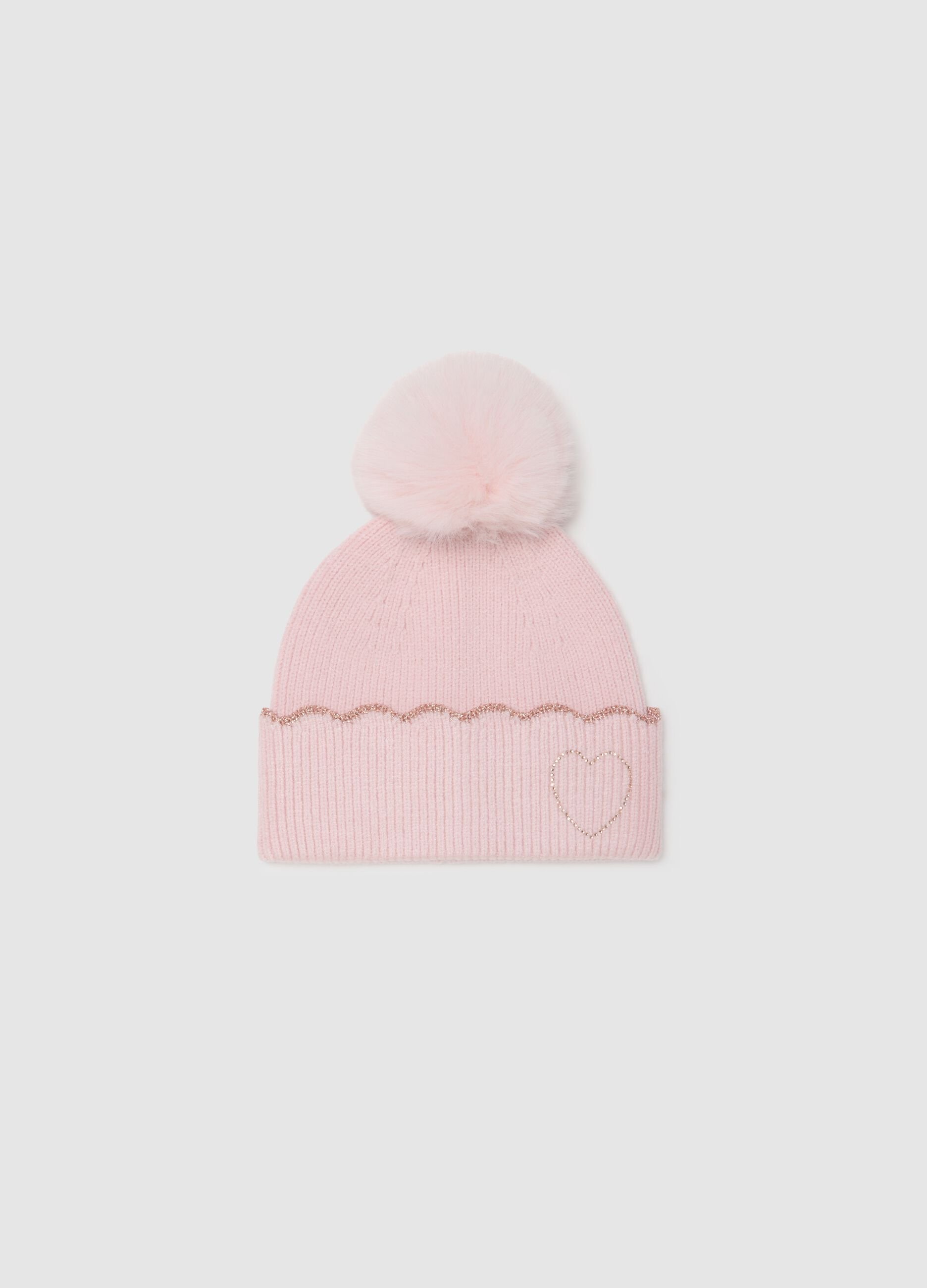 Pink girl's hat with pom pom