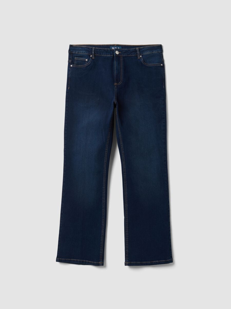 Jeans denim blu in cotone elasticizzato bootcut_4