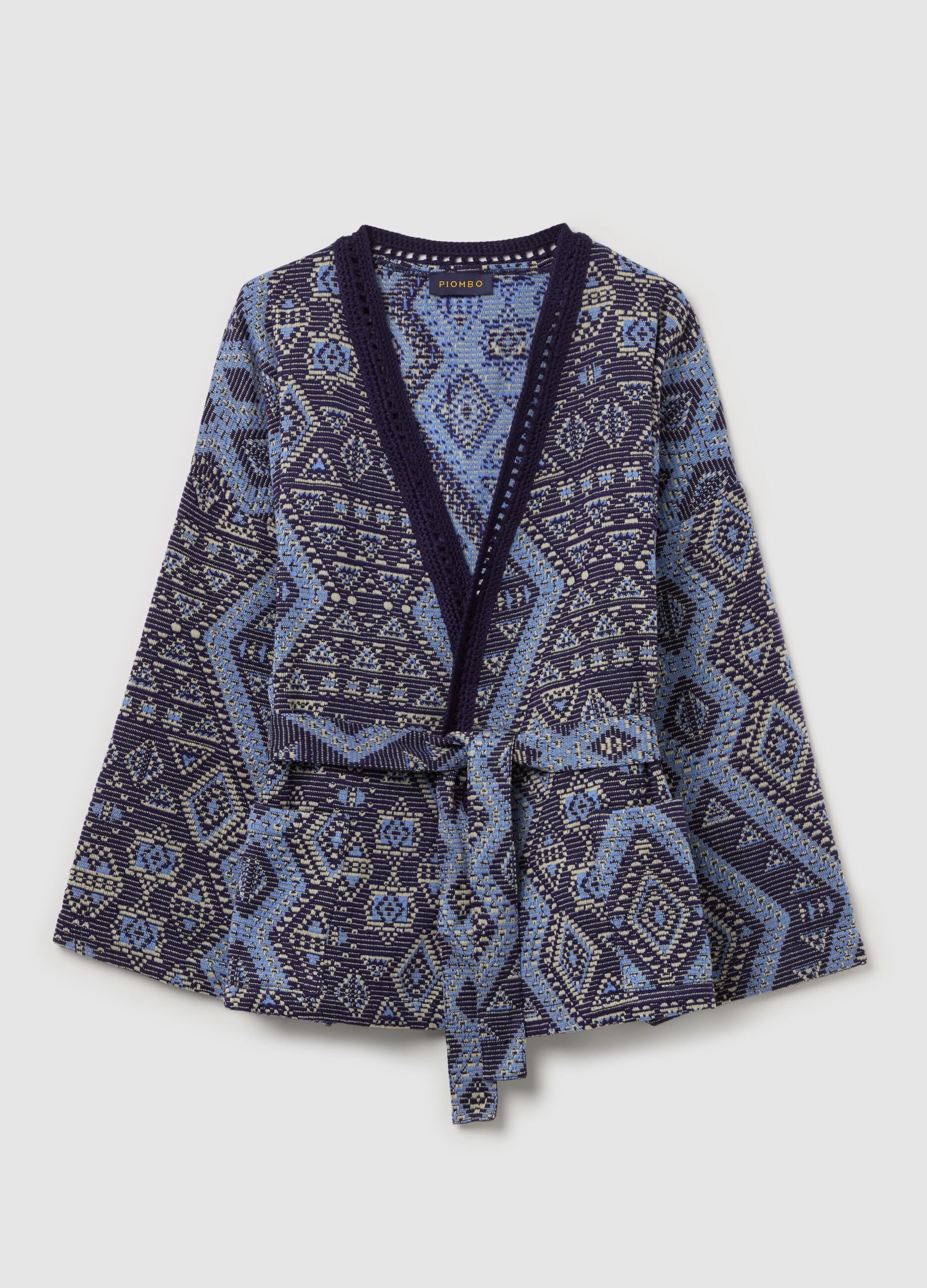 Kimono jacket with geometric jacquard pattern