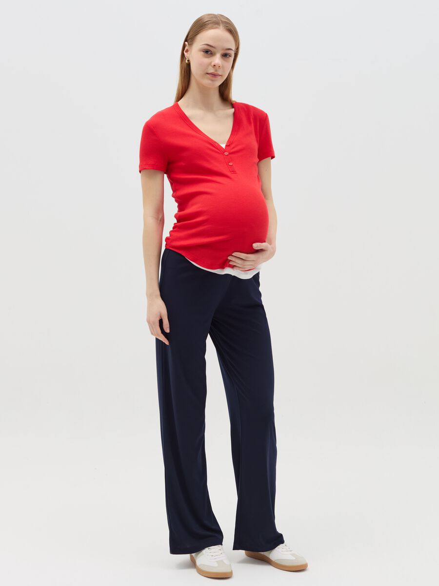 Ribbed maternity T-shirt with granddad neckline_0