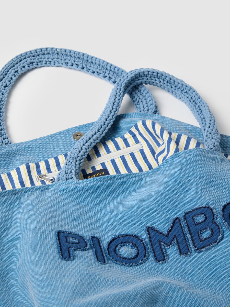 Women's light blue pure cotton tote with braided handles_2