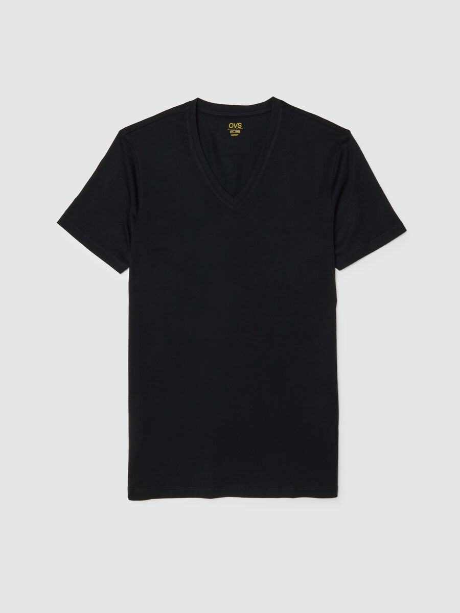 T-shirt in puro cotone nero regular fit con collo a V_4
