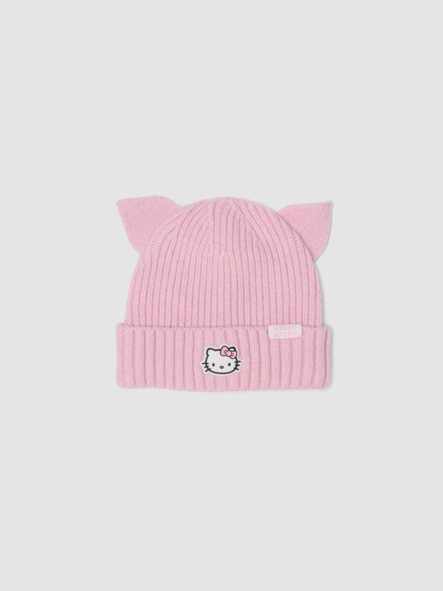 Pink ribbed stretch beanie with Hello Kitty embroidery_0