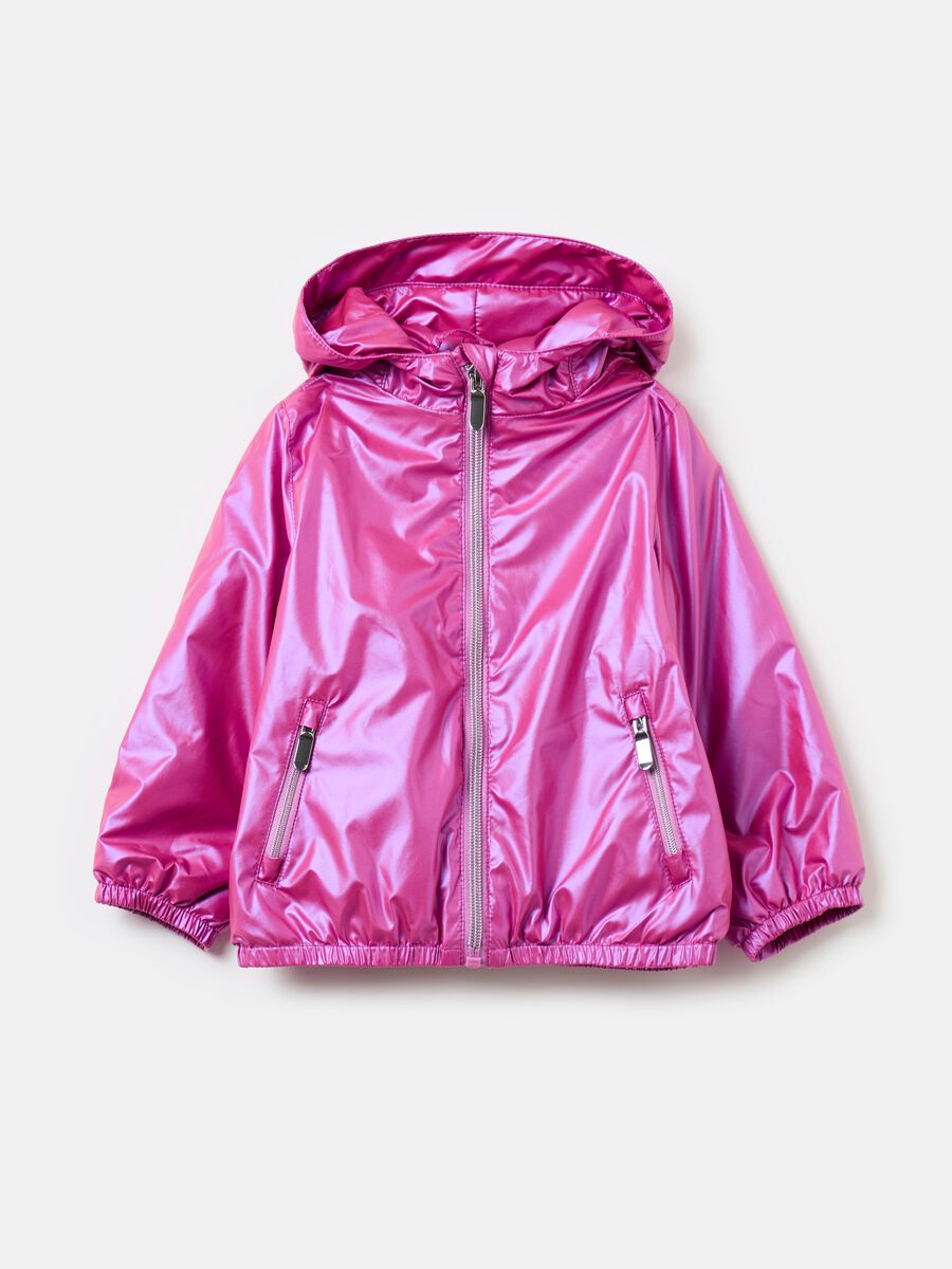 Shiny waterproof jacket with hood_0