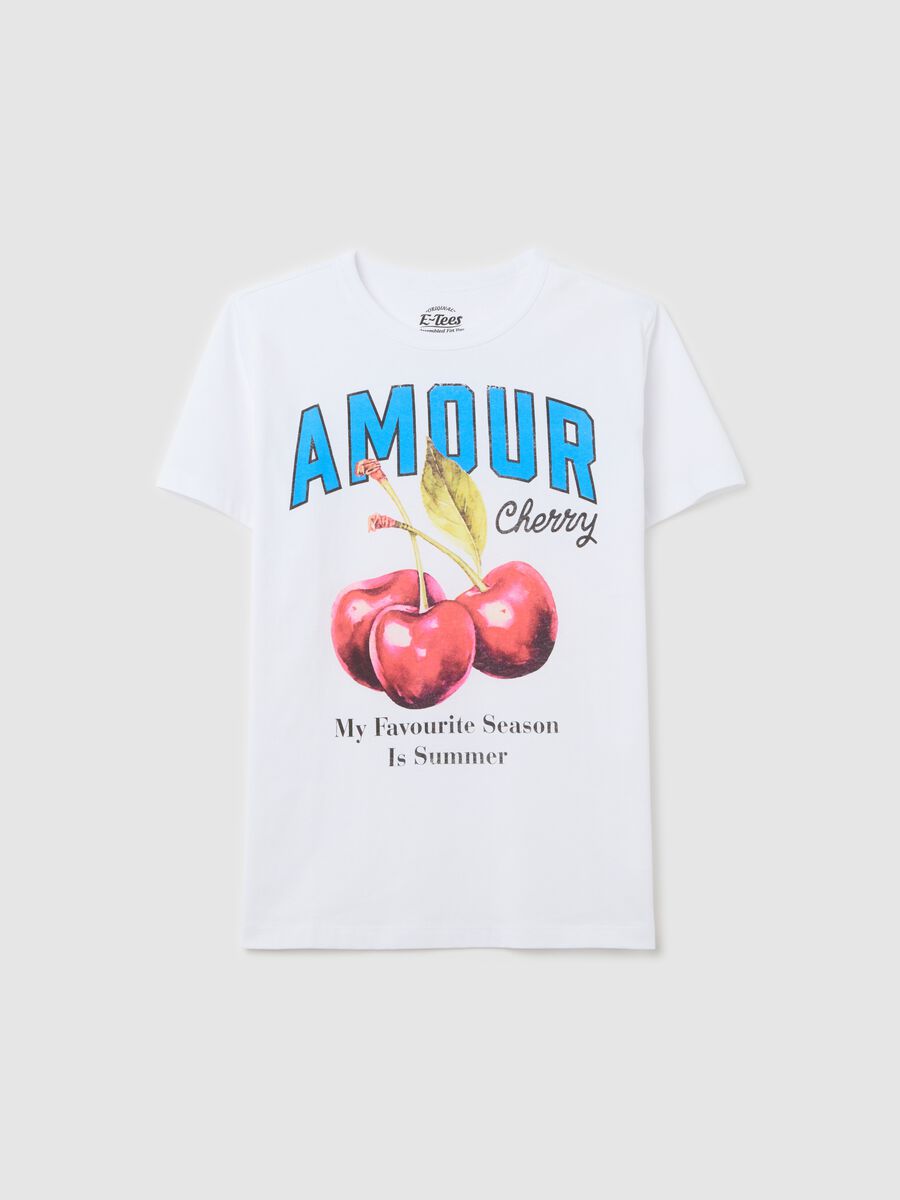 T-shirt bianca in cotone con stampa "Amour Cherry"_0