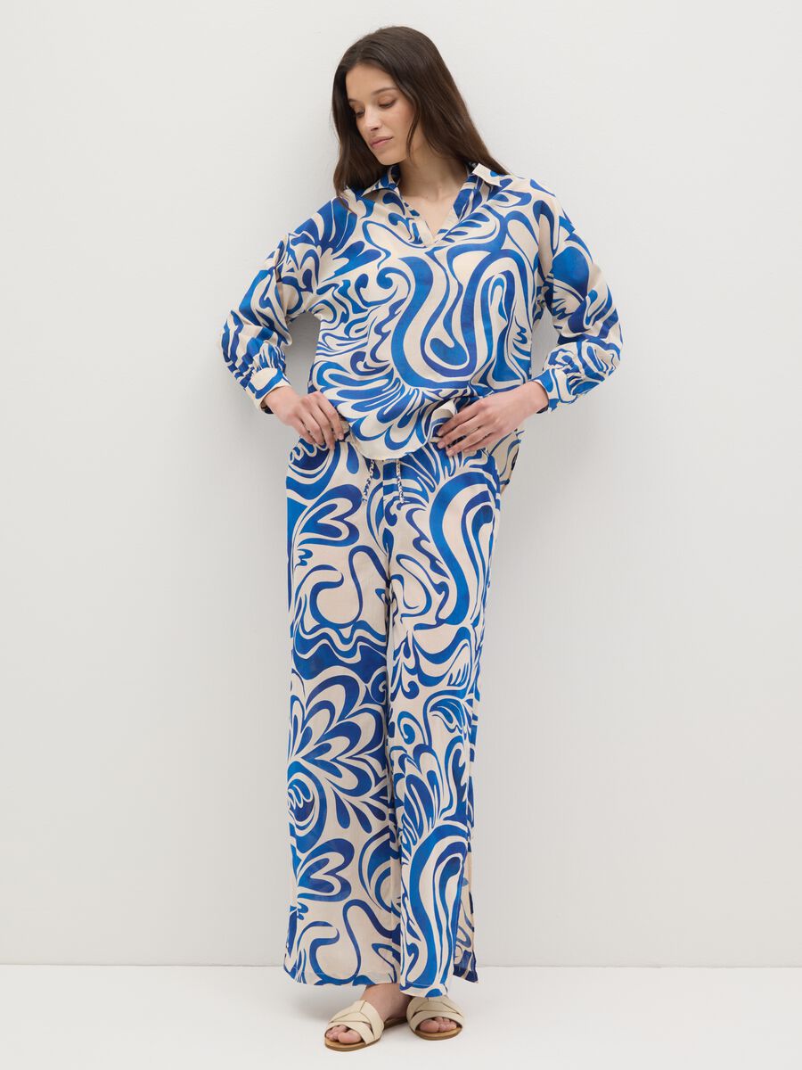 Women's Multicolour Palazzo Trousers in Pure Cotton_0