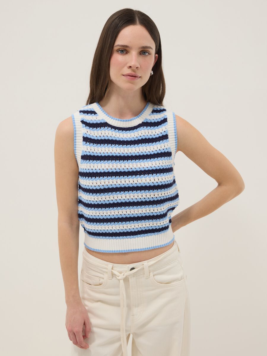 Multicolour striped pure cotton tank top, regular fit_1
