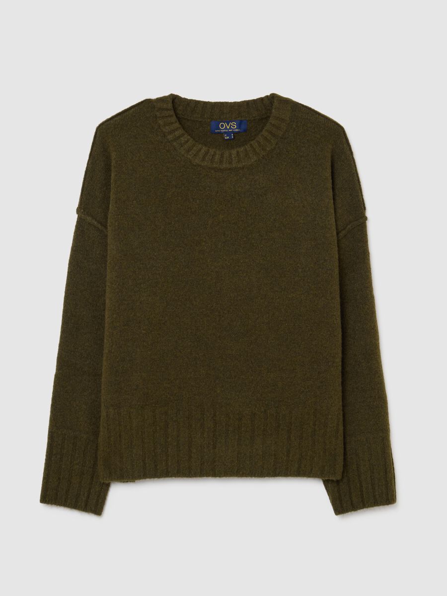 Green stretchy fabric oversized pullover with round neck_4