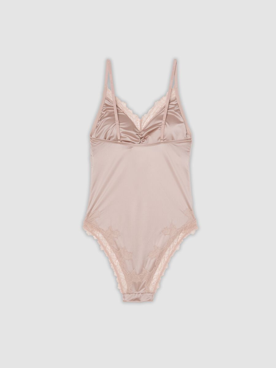 Pink stretch microfibre bodysuit with lace trim_2