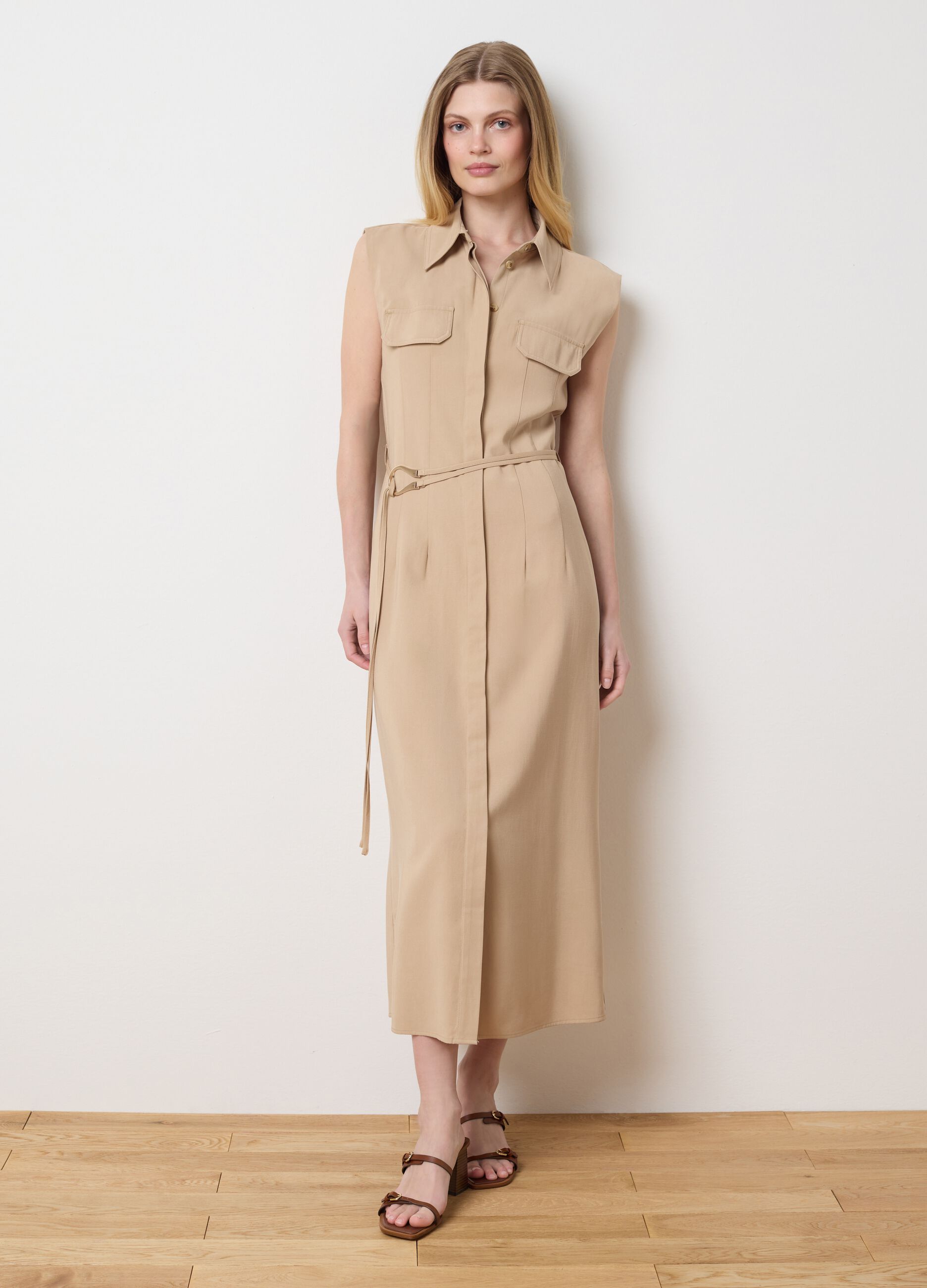 Long sleeveless shirt dress
