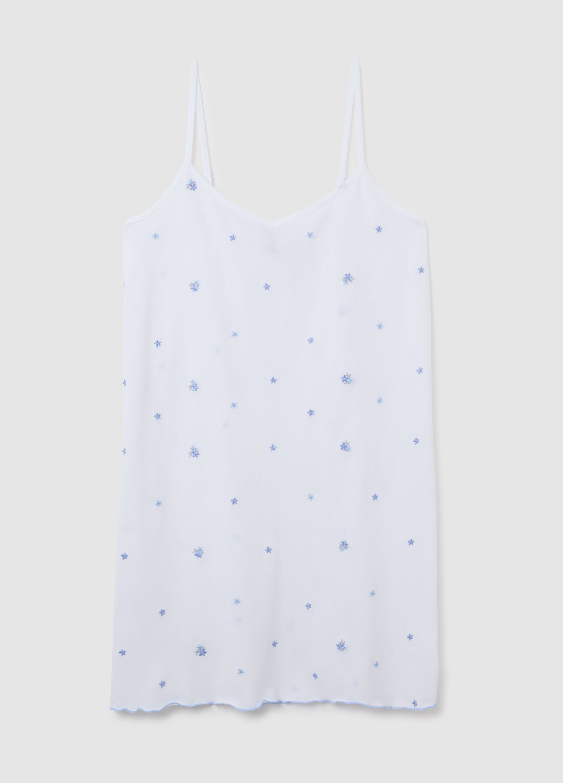 Camicia da notte da donna in puro cotone bianco con fiori