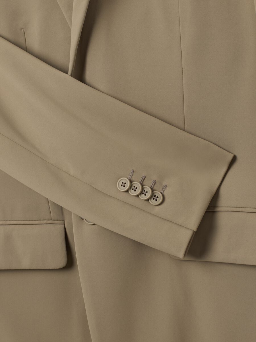 Beige Stretch Fabric Slim Fit Blazer_1