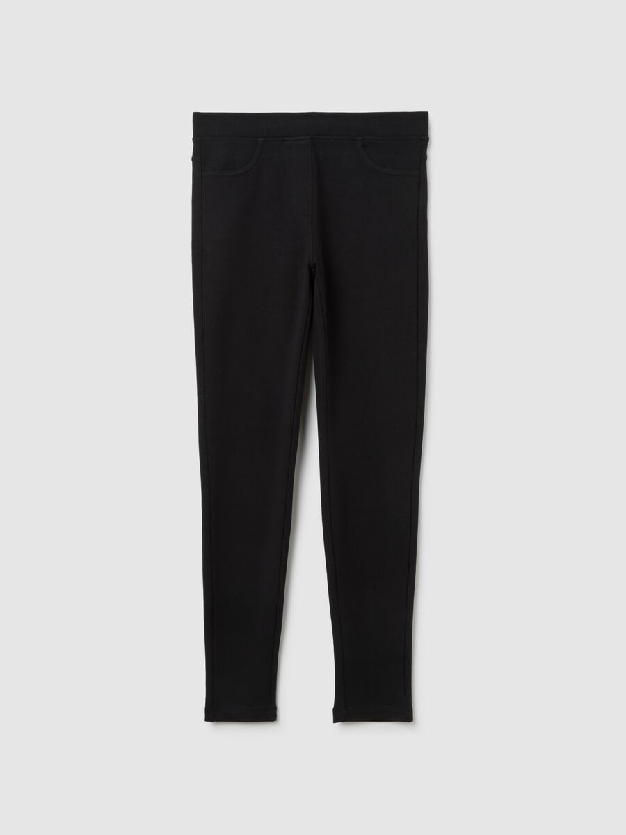 Girls' Black Stretch Cotton Treggings_0