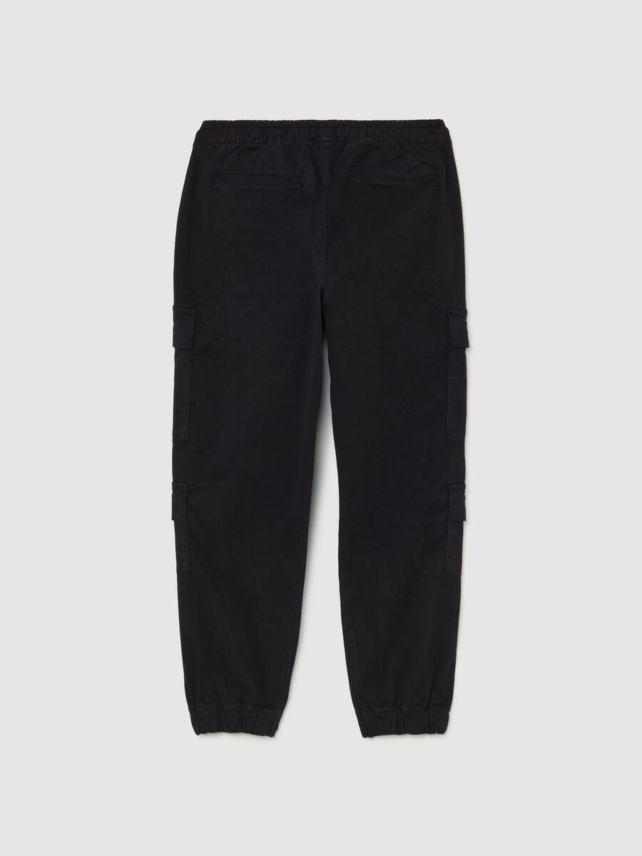 Black stretch cotton cargo trousers for boys_4