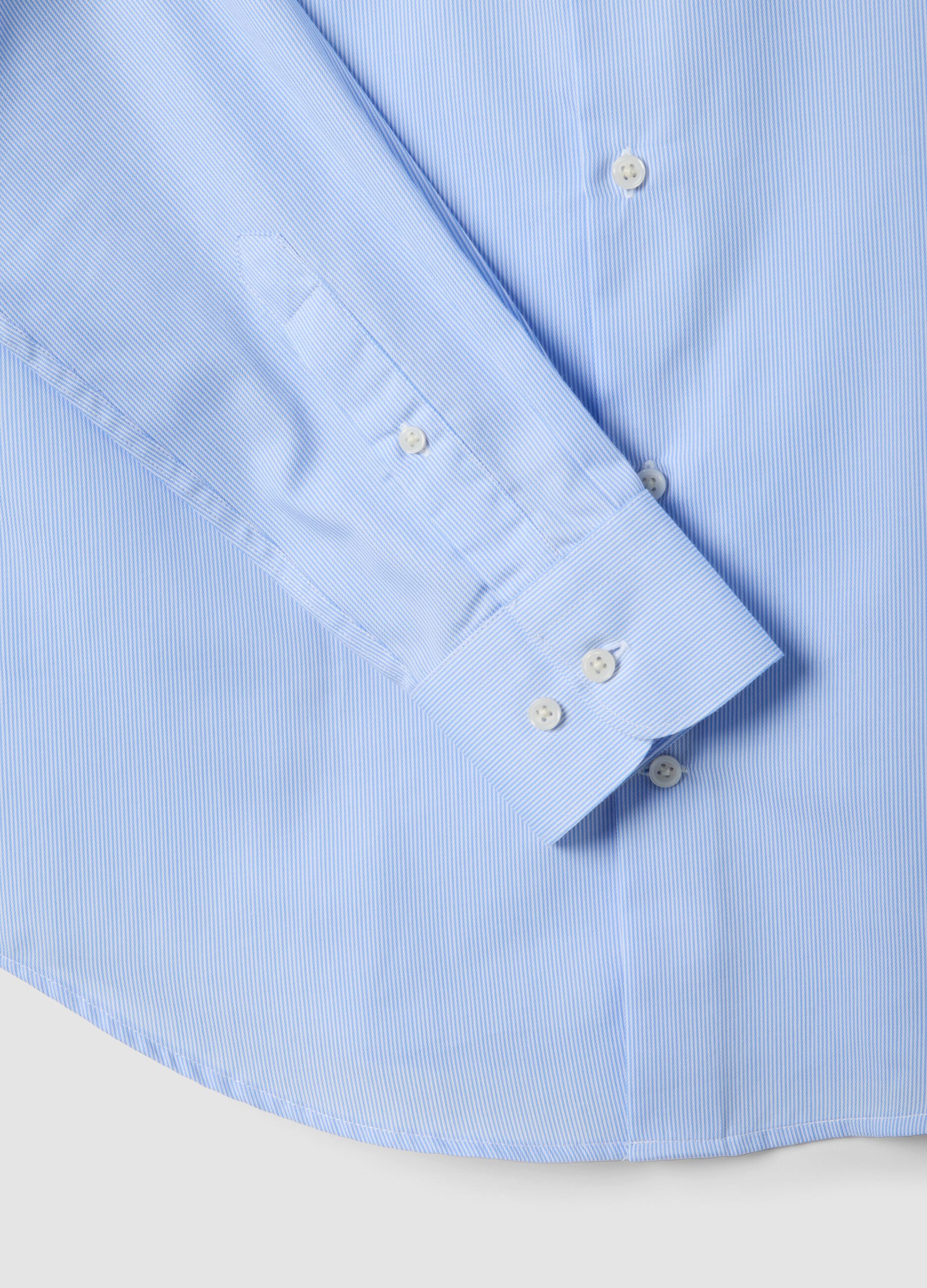 Light blue slim-fit striped cotton-blend shirt