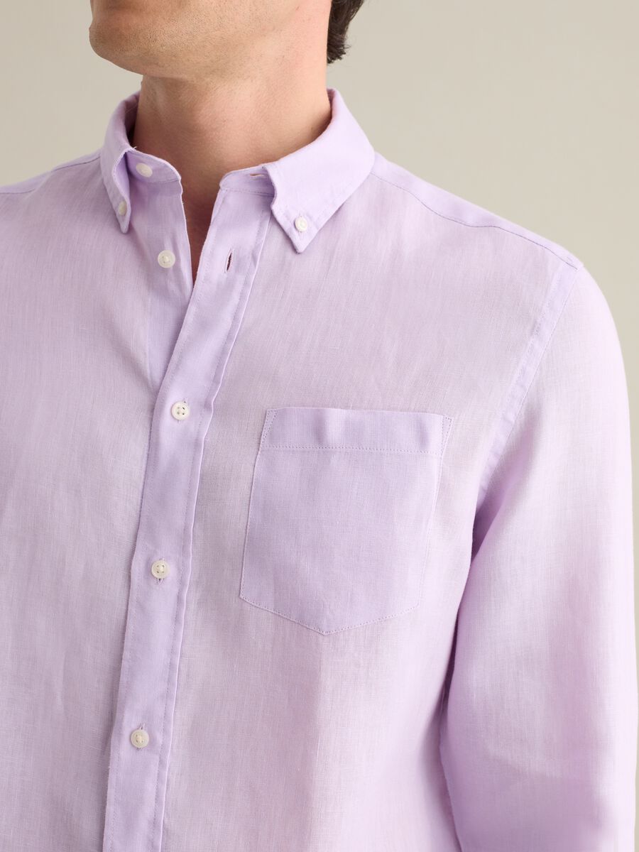 Purple Regular Linen Shirt Piombo_2