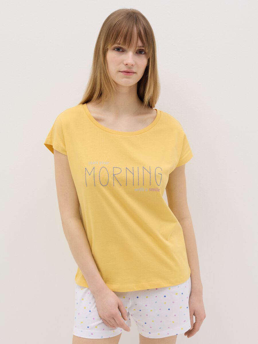 White and yellow cotton pyjamas with print_1