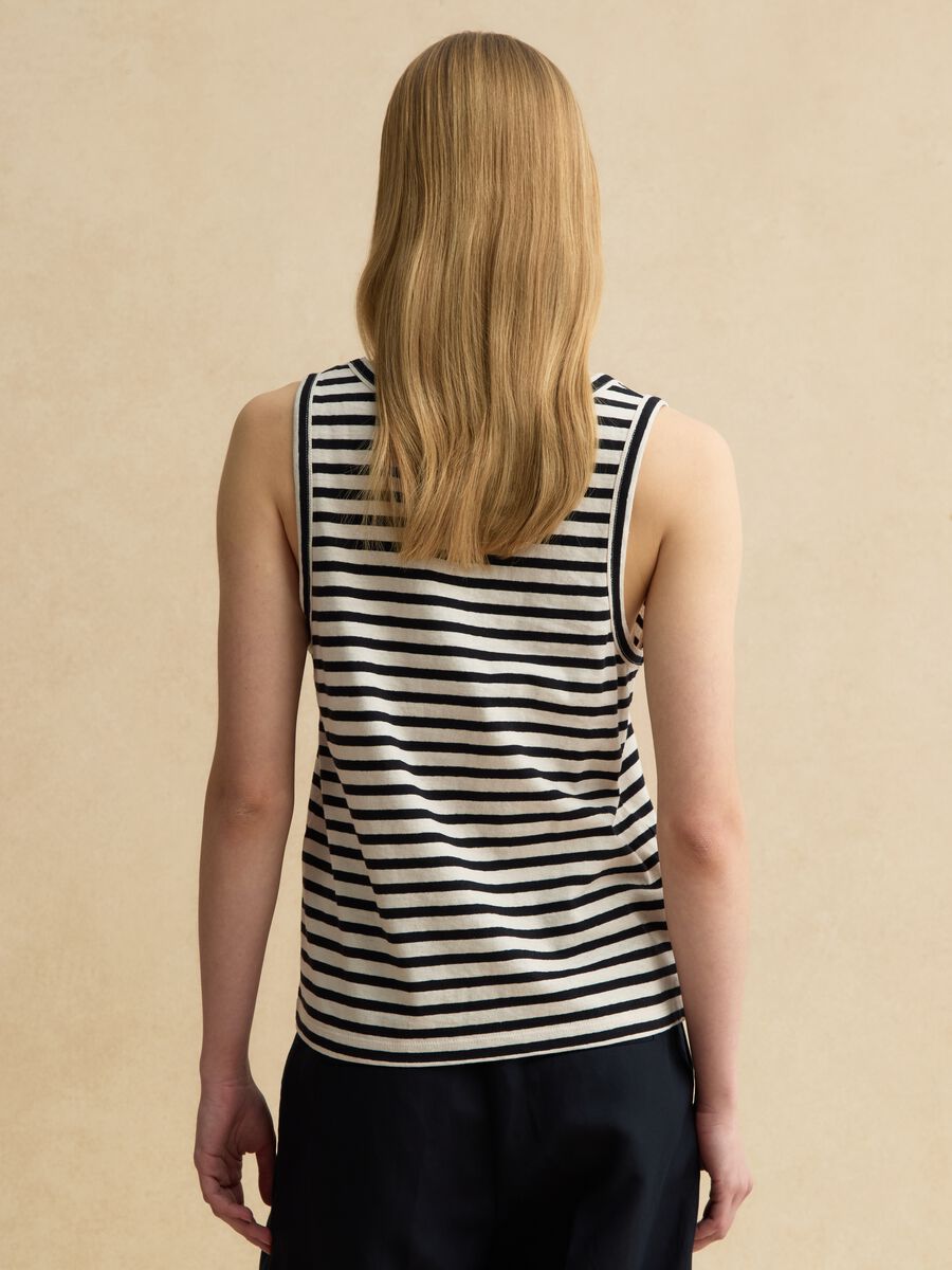 Multicolor striped regular fit cotton and linen tank top_3
