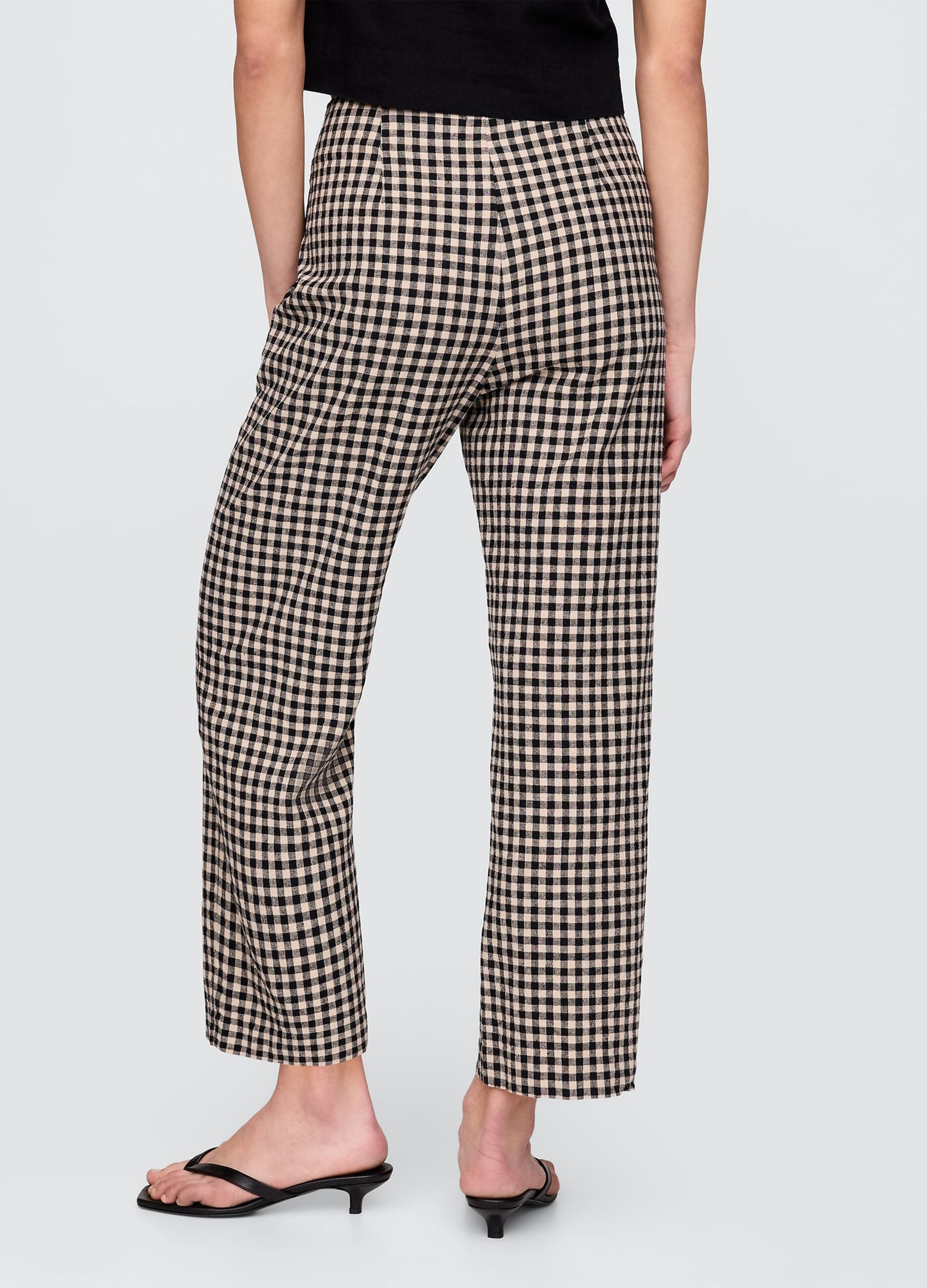 Brown and black check trousers in linen and viscose
