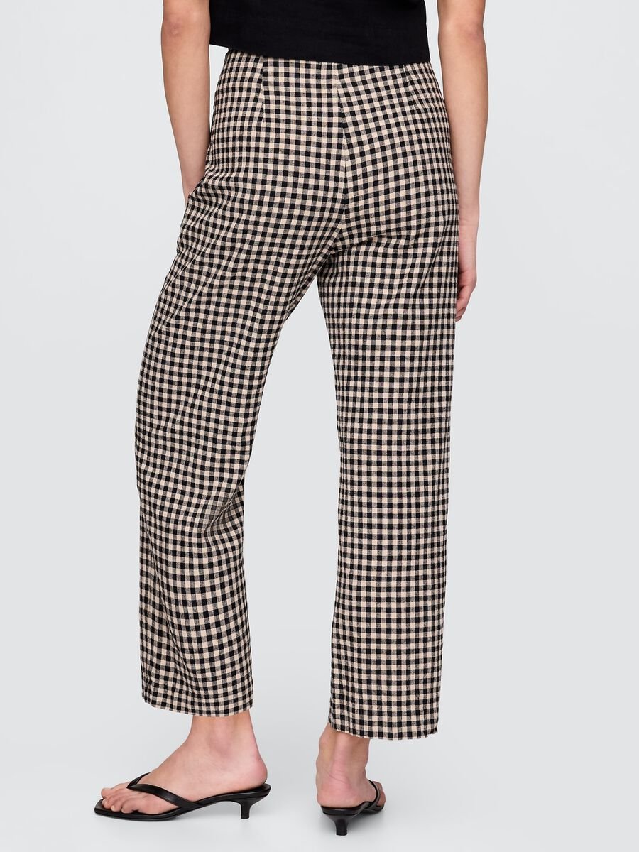 Brown and black check trousers in linen and viscose_2